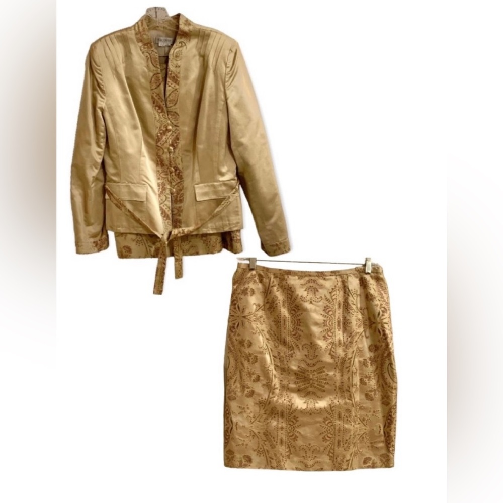 DRESS SUIT KAY UNGER NY VTG Sze 14 fits 10P GOLD EMBROIDERED OCCASION FORMAL